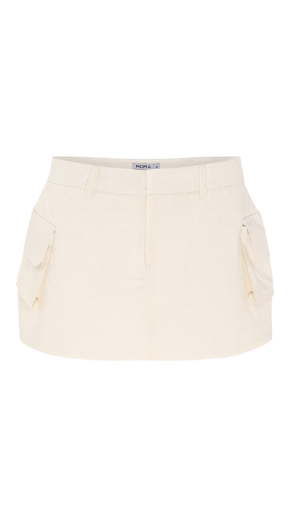 LINEN OFFBEAT SKIRT WHITE