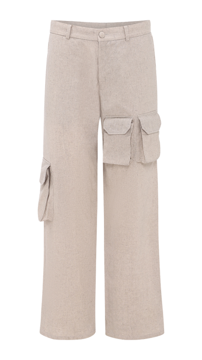 LINEN CARGO PANTS NUDE