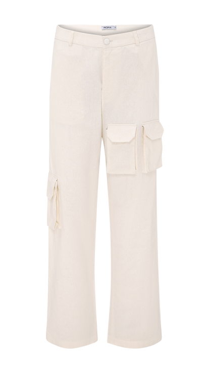 LINEN CARGO PANTS WHITE