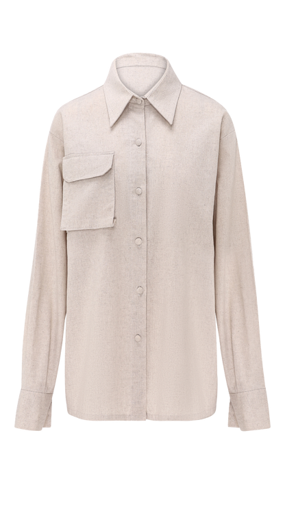 LINEN CARGO SHIRT NUDE