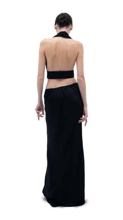 SILK LONG SKIRT BLACK