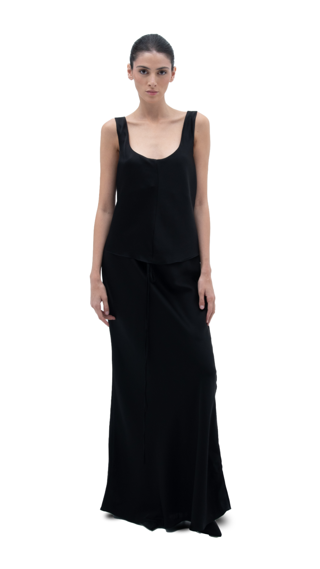 SILK LONG SKIRT BLACK