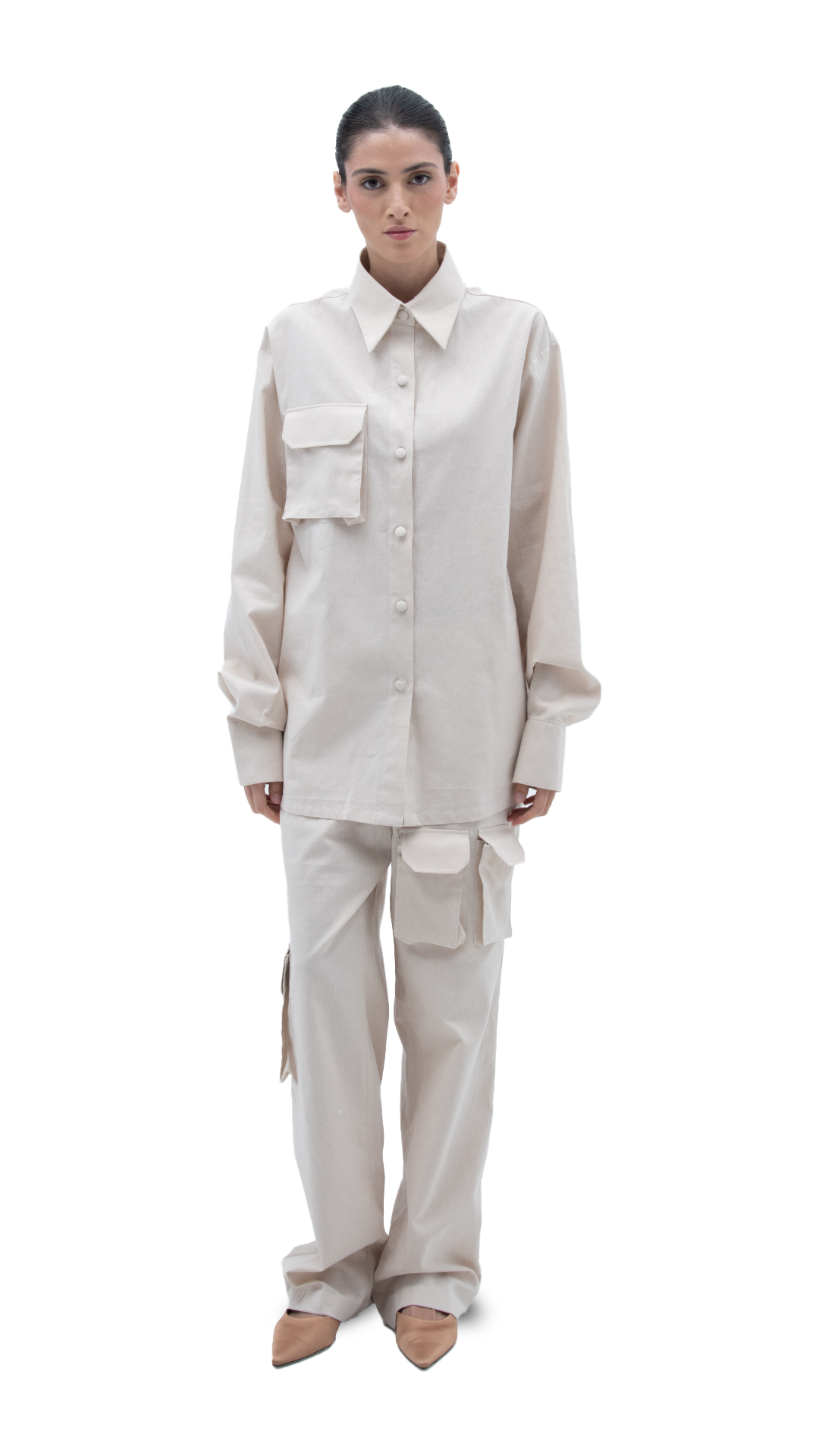 LINEN CARGO SHIRT NUDE