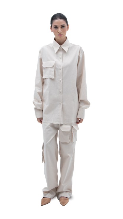 LINEN CARGO SHIRT NUDE