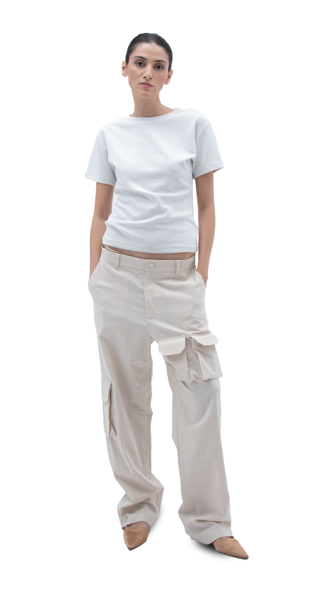 LINEN CARGO PANTS NUDE