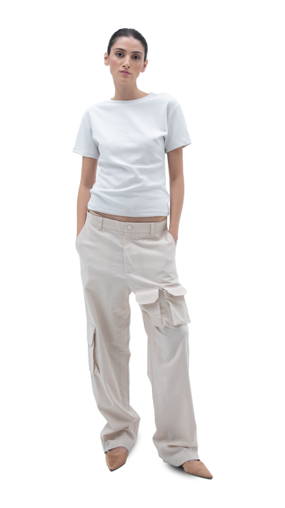 LINEN CARGO PANTS NUDE