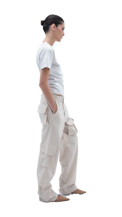 LINEN CARGO PANTS NUDE