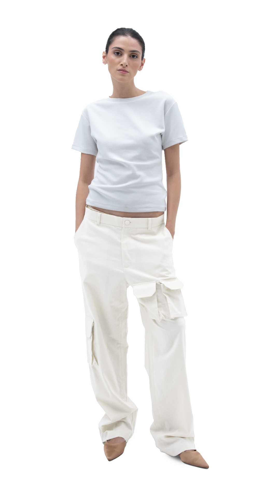 LINEN CARGO PANTS WHITE