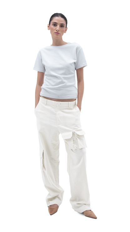 LINEN CARGO PANTS WHITE
