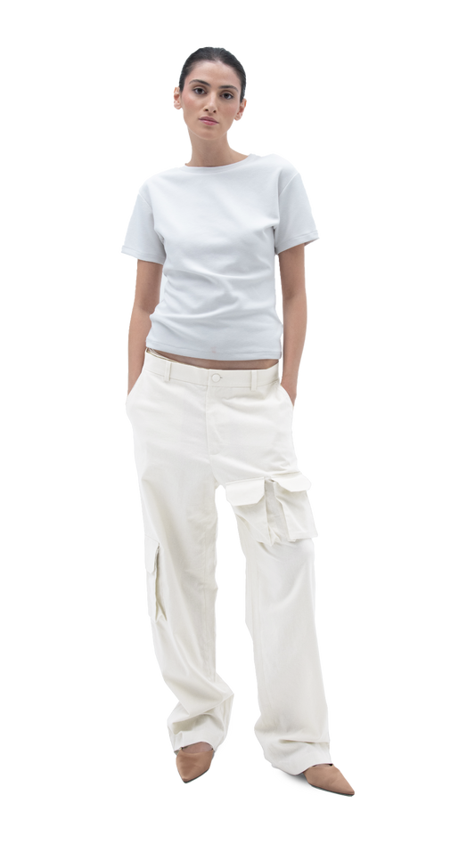 LINEN CARGO PANTS WHITE