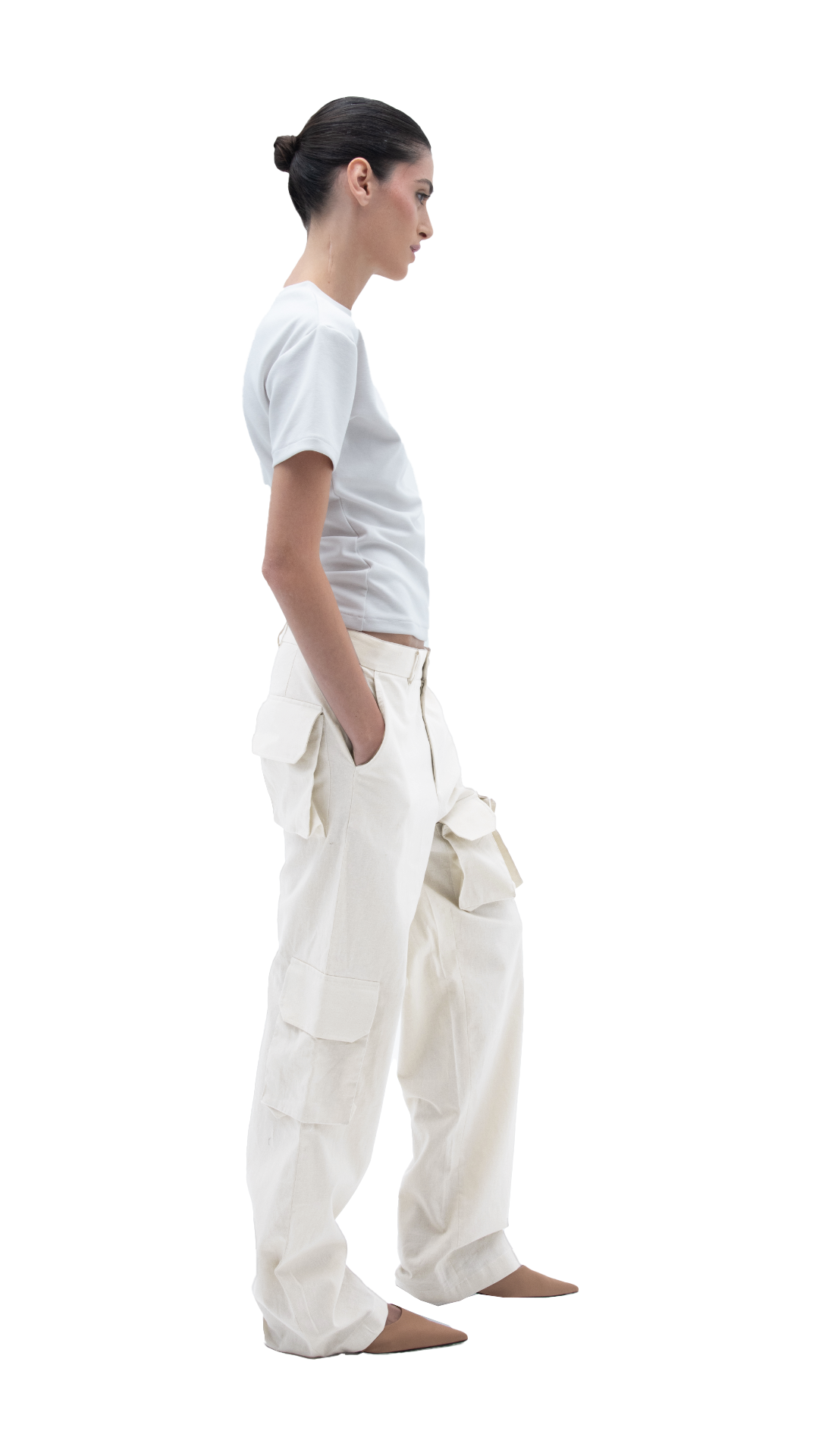 LINEN CARGO PANTS WHITE