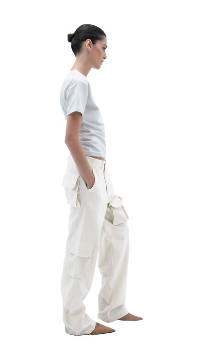 LINEN CARGO PANTS WHITE