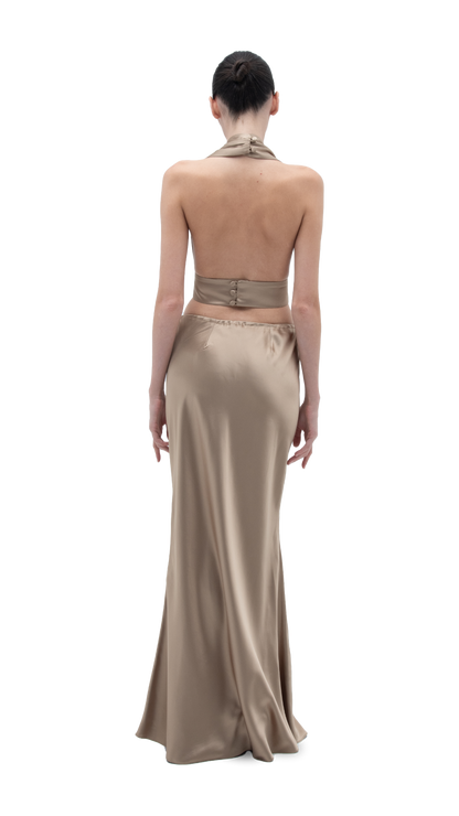 SILK LONG SKIRT GOLD